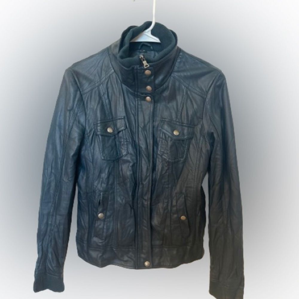 GUESS Women's Vega Leather Jacket Size M Dark Green